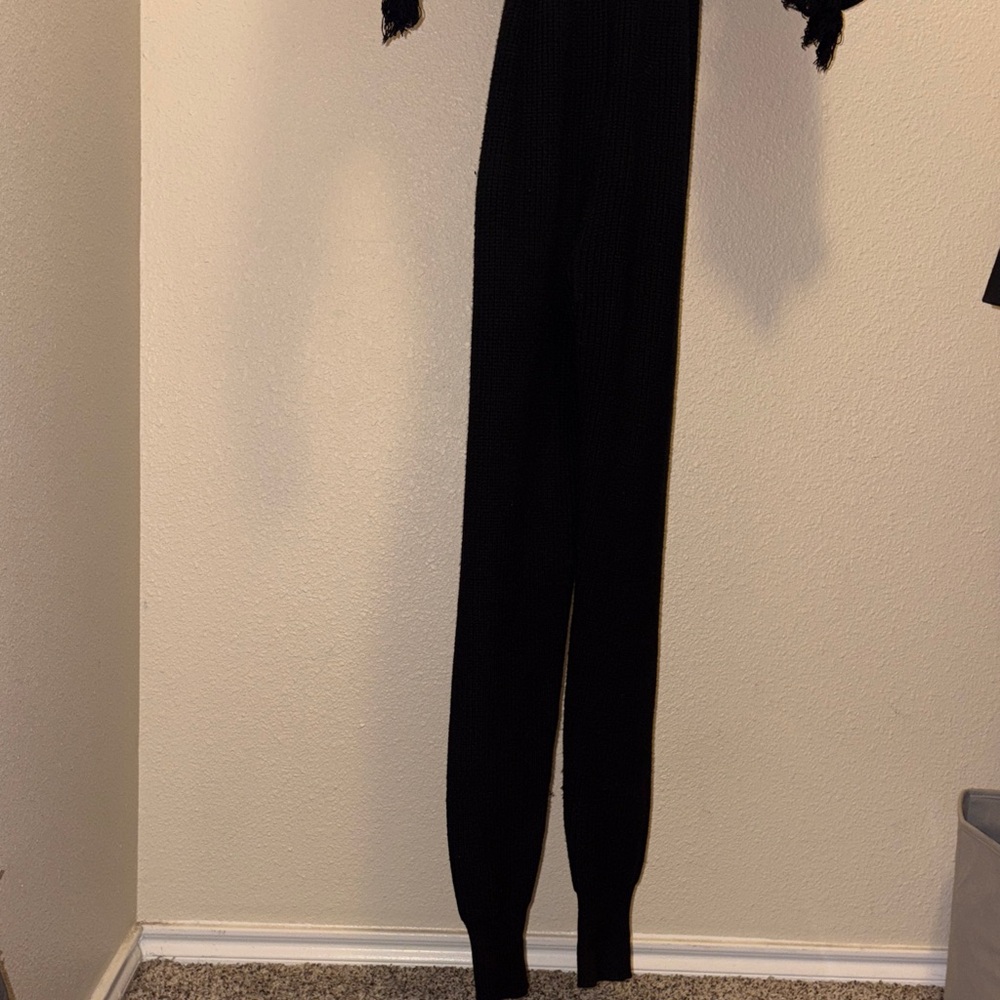 Love Sense Black Fringe Hoodie Bodysuit with Belt Size M Thick Stretchy - Picture 6 of 6